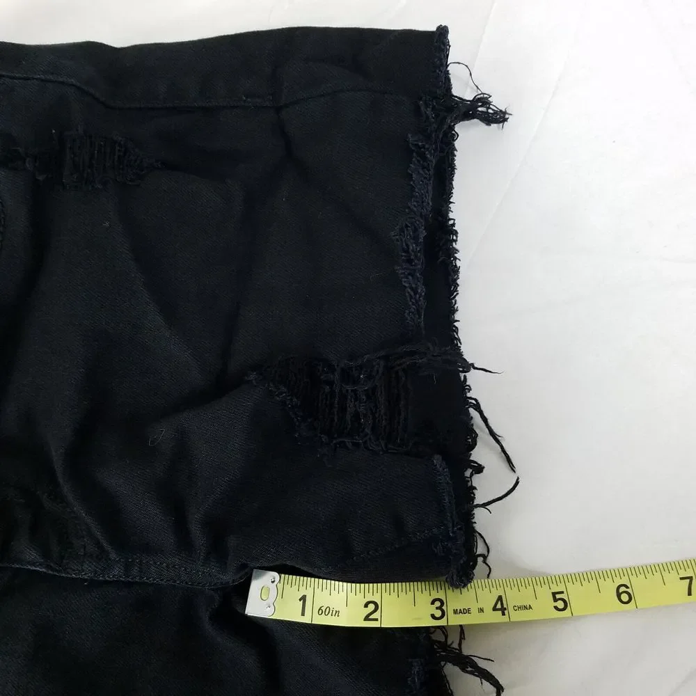 Sneak Peek‎ Denim Shorts Juniors 9 Black Low Rise Distressed Frayed Cut Off